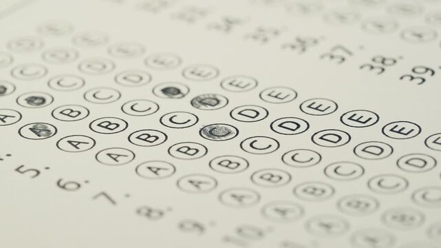 Female Student Taking Exam, Filling Multiple Choice Test. Certification Assessment Career