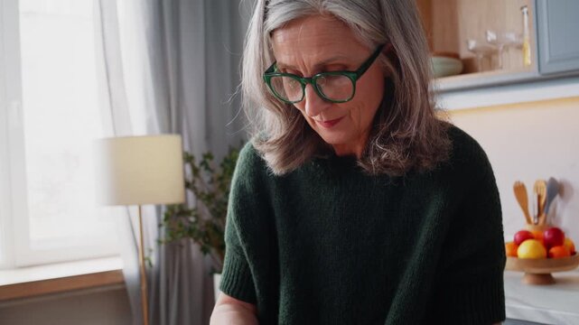 Old woman decorates prosciutto sandwiches with salad leaves