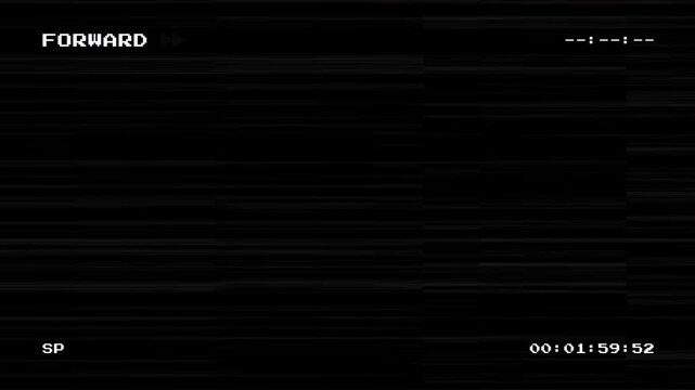 VHS tape forward fast motion effect with tracking lines glitch distortion and vintage analog video defect overlay for retro film aesthetic and nostalgic background