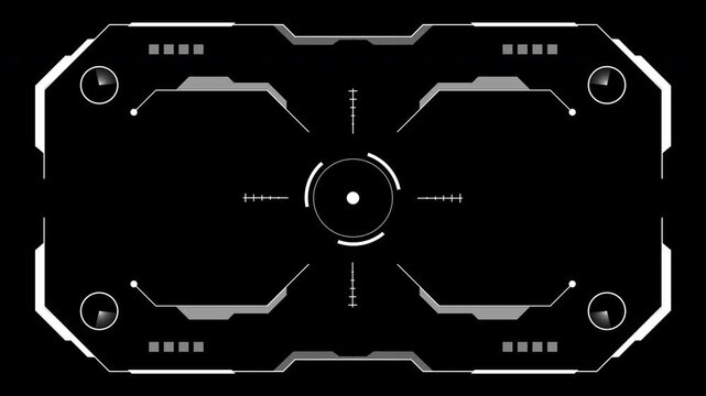 Square Target Circle HUD alpha channel animation with futuristic frame overlay, central targeting display and digital sci fi interface element