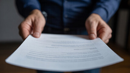Fototapeta premium Close up of a businessman holding an official document for a contract agreement in a legal office