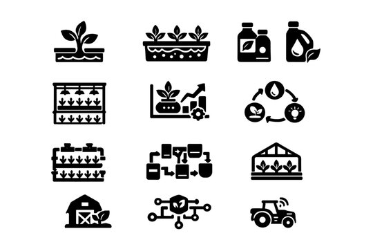 Simple technology hydro icon black vector hydroponics diagram image hydroponic generation symbol