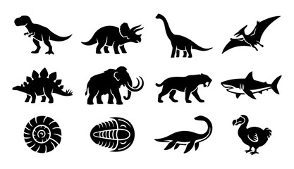 Prehistoric Animal Silhouettes Set, Dinosaur and Extinct Creature Icons Vector Collection © Mediasegment