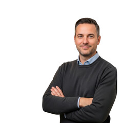 Obraz premium Professional man standing with arms crossed against a plain background