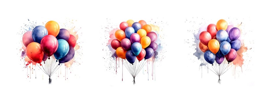 Fliegende Luftballons Aquarell Bild