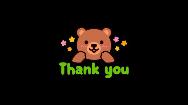 Bear emoji with thank you text. Bear cartoon animation