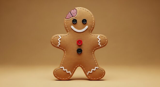 Bitten gingerbread man with wood texture on warm brown background