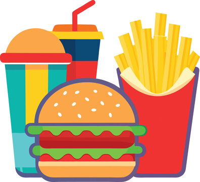 Fast food combo burger fries and drink illustration