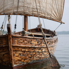 Naklejka premium Mosaic Boat Oar. A 3D Render Of An Old Wooden Boat With Oar