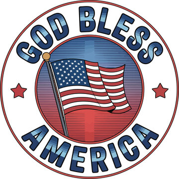 Patriotic badge, American flag emblem, God Bless America logo, USA vector icon