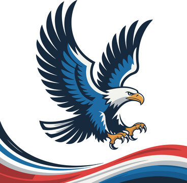 American Bald Eagle, Patriotic Vector Icon, Flying Eagle, Red White Blue Symbol