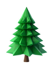 Obraz premium Vibrant low poly stylized green evergreen fir tree icon design element perfect for winter holidays and nature graphics on transparent background