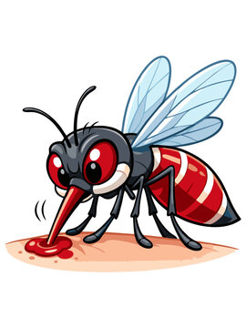 Cartoon Mosquito Sucking Blood with Cute Illustration Style