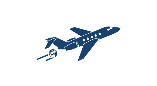Private Jet Flying Over Globe Icon, Business Travel Concept, Global Aviation