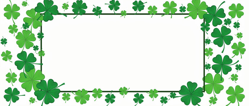 An illustration of a green four-leaf clover border design with an empty space in the center