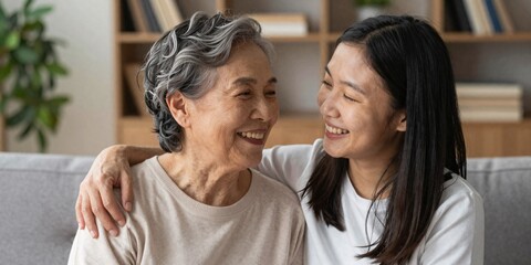 Obraz premium Loving multigenerational family sharing a joyful moment on the couch at home