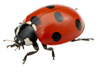 Naklejka premium Ladybug Isolated Close-Up with Detailed Features . Ladybug intricate details a striking view of a ladybug showcasing its delicate features and vibrant colors on white background. PNG