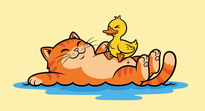 Cat and duck are best friends.
