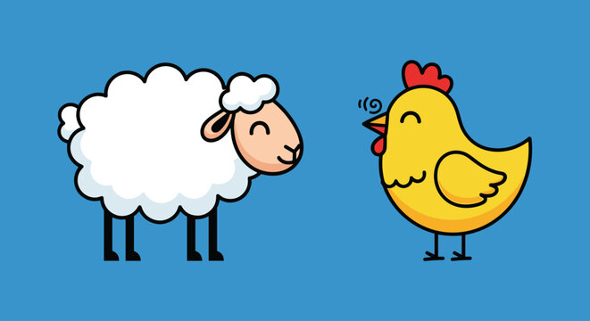 Sheep and Chicken Cartoon Animals.
