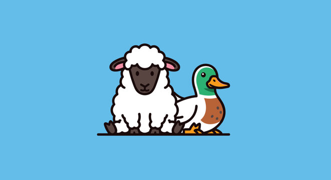Sheep and duck cartoon animal friends.