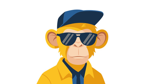 Cool Monkey Avatar with Sunglasses and Cap, NFT Art Style