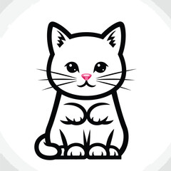 Fototapeta premium Cute Cartoon Cat Sitting Alone.