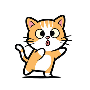Cartoon orange cat with surprised expression.