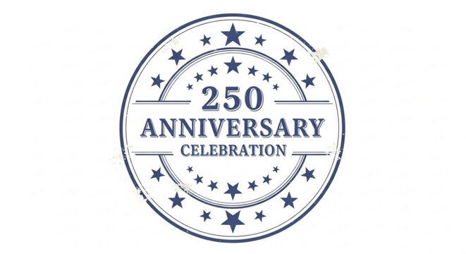 A blue and white vector graphic celebrating a 250th anniversary with a circular design and stars