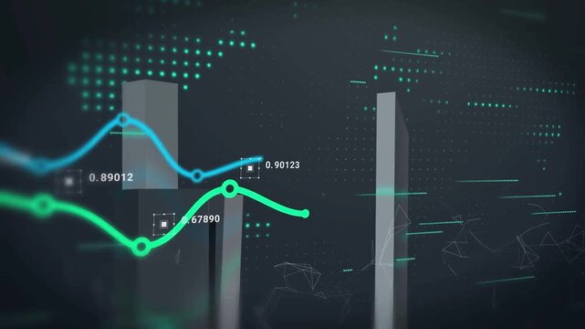 Futuristic Data Analytics Visualization with Financial Graph, Big Data Dashboard and Business Growth Chart
