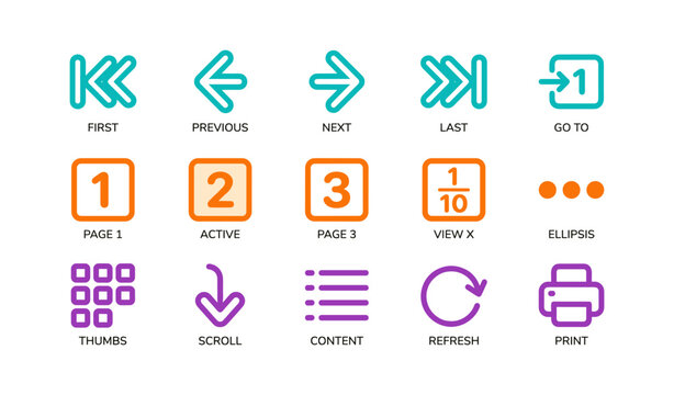 Colorful icon set for pagination and navigation functions