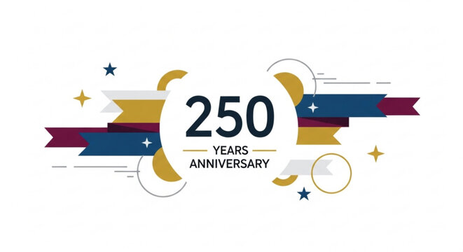 A colorful vector graphic celebrating a 250 year anniversary with ribbons and stars