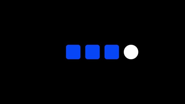 Blue square blocks and white circle progress bar animation on black background. Software loading interface.