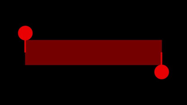 Red lower third title bar animation with dots expanding into a rectangle on black. Graphic overlay for video.