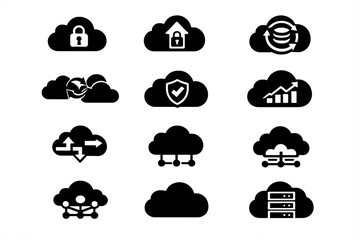 Fototapeta premium Cloud technology fill vector protection icon encrypted simple upload chart image symbol