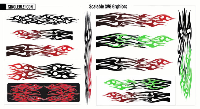 Tribal Flame Decal Set - Tribal Flames, Fire Graphics, Tattoo Style, Vehicle Art