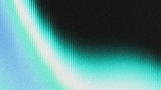 Abstract grainy gradient background with vertical grooves, turquoise, aquamarine, sky blue, white, and black tones.