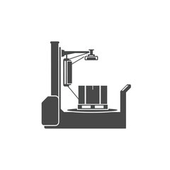 Fototapeta premium Automated pallet wrapper machine in a warehouse, industrial packaging equipment for logistics and shipping