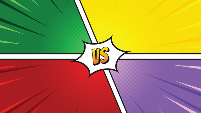 Comic style VS background with radial burst, bold colors and lightning for game battle screen