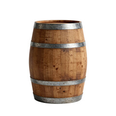Fototapeta premium Rustic wooden barrel with metal hoops provides vintage charm