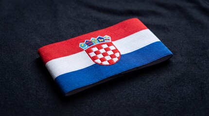 Obraz premium Croatian flag armband detailed close up against a dark fabric background showing national pride