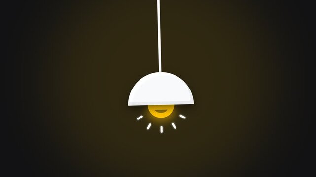 Minimalist 2D Animation of Hanging Ceiling Lamp Turning On and Off Symbolizing Creativity and Innovation