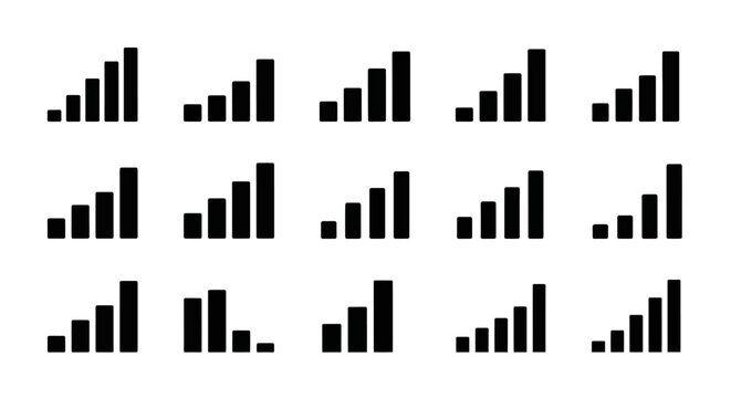 Black bar chart, graph icons, vector graphics, business infographics, data visualization