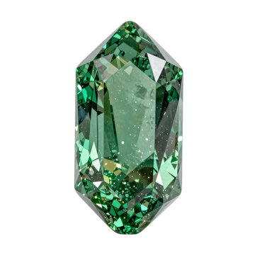 Radiant green gemstone shimmers on a clean white surface with unique facets