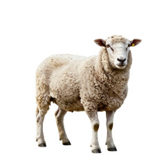 Obraz premium Close up illustration of a sheep with thick wool standing in a blank background