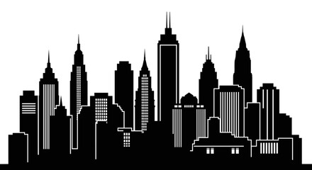 Obraz premium Black and white city skyline illustration.