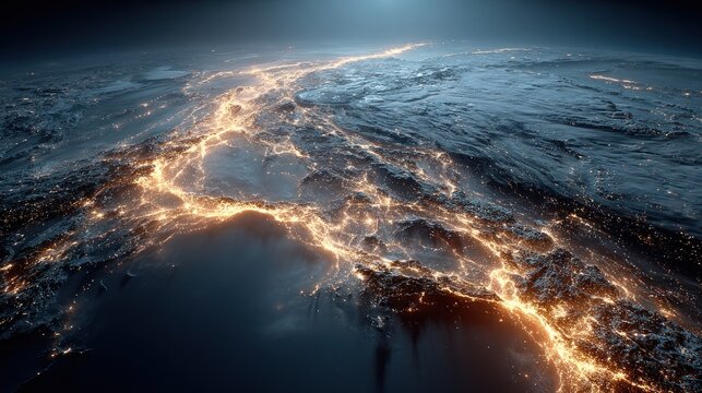 Global City Lights Across Continents, High-Resolution Satellite View
