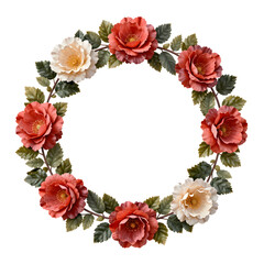 Fototapeta premium Elegant floral wreath with red and white roses on a dark background for decoration
