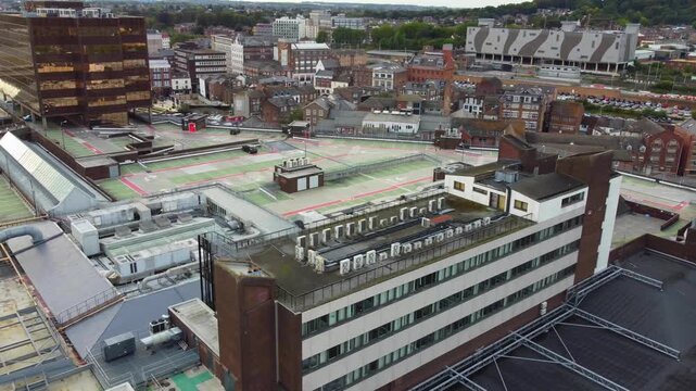 High Angle View of Luton City Centre, England United Kingdom during Orange Cloudy sunset