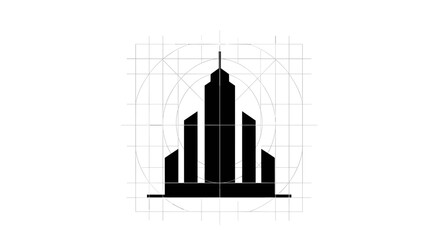 Fototapeta premium Black silhouette of a skyscraper building.