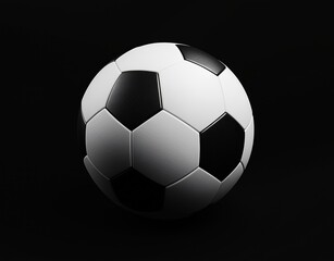 Naklejka premium Classic black and white soccer ball on a dark background, representing sport, competition, and global games